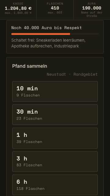Der Sammelbildschirm mit den Blöcken von zehn Minuten bis zwölf Stunden.